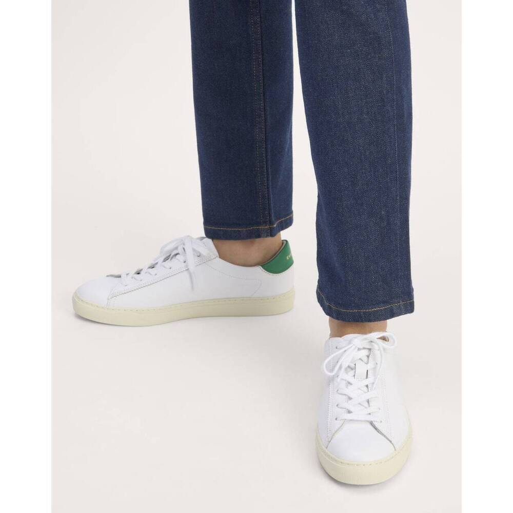 Everlane Women's Day Sneaker in White/Grass Green, Size 8, Leather/Denim/Polyes…